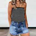Women Striped Strapless Bandeau Tank Tube Tops Summer Backless Shirts (Black)