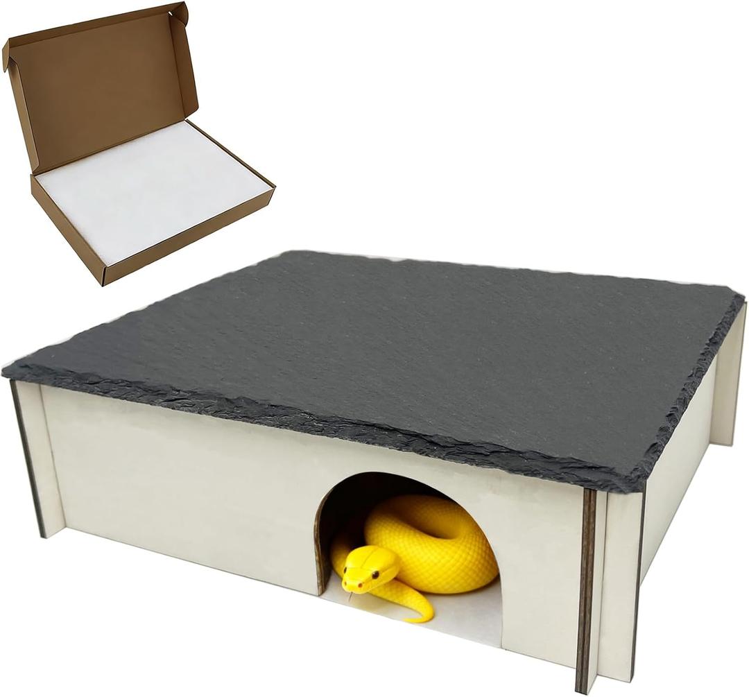 INOSCIND Large Snake Hide with Slate Reptile Hide Box Ball Python Hide 9.87.93" (M) Reptile Hides Snake Hides for Ball Pythons 100% Natural Stone & Wood Reinforced Packaging