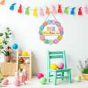 Pink Happy Easter Wreaths for Front Door Peeps Decorations for home Sign Easter Eggs Decor Wooden Wall Decor for Home Office Living Room Bedroom Farmhouse Door Wall Party Supplies 10x10x0.12 inches (Sake)
