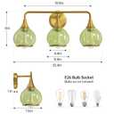 HAHZT Brushed Gold Bathroom Vanity Light 3-Lights Bathroom Light Fixtures Over Mirror with Green Clear Glass Shade 22.4 inch Wall Sconce Lighting Bath(Exclude E26 Bulb)