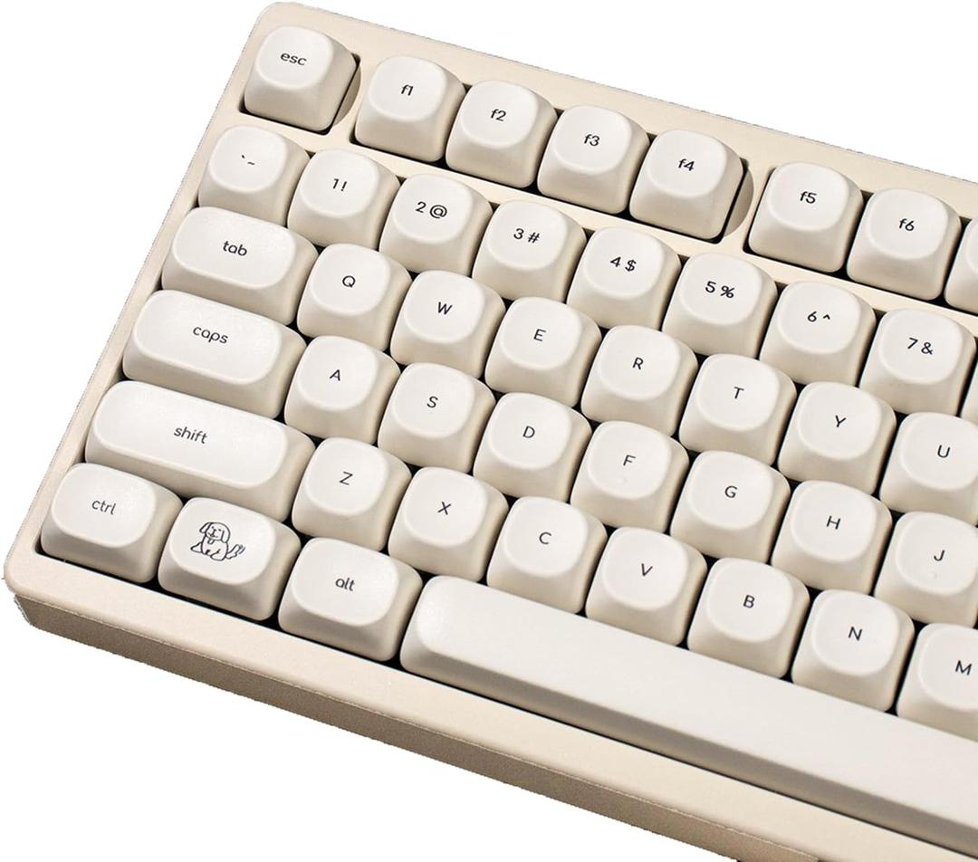MOA Profile Cute Dog Keycaps, 124 Keys PBT Keycaps Set, Minimalist White Keyboard Caps, Custom Dye Sublimation Key Caps for 61/64/68/84/87/100/104/108 Cherry MX Mechanical Keyboards