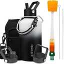 Insulated Water Bottle 64oz,Triple Wall Vacuum Stainless Steel(Dishwasher Safe),Leak Proof & Non-BPA,Flask Jug with Paracord Handle & Straw Spout Lids Sports Gradient black