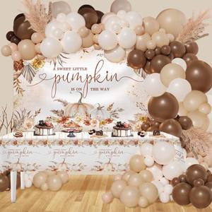 MEHOFOND Boho Little Pumpkin Baby Shower Party Decorations Set with Pumpkin Tablecloth 158PCS Bohemia Gender Neutral Balloons Garland Arch Kit a Little Pumpkin Is on the Way Blush Pink Floral Banner, Boho