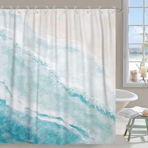 GCIREC Beach Shower Curtain, Teal Blue Coastal Ocean Beach Theme Bathroom Curtain Waterproof Fabric Machine Washable with Hooks,72" Wx72 L
