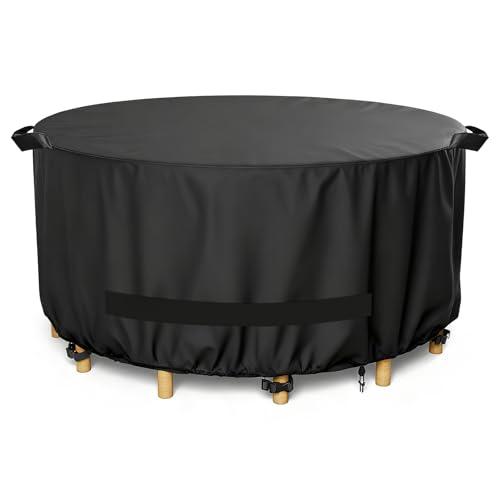 LBTING Round Patio Furniture Cover, Outdoor Table Chair Set Covers 48Dia x 28H Inches, 420D Waterproof Windproof Dust-proof UV-Resistant Furniture Cover - Black