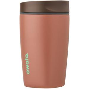 Owala SmoothSip Slider Insulated Stainless Steel Coffee Tumbler, Reusable Iced Coffee Cup, Hot Coffee Travel Mug, BPA Free 12 oz, Grey/ Brown (Cozy Cocoa)