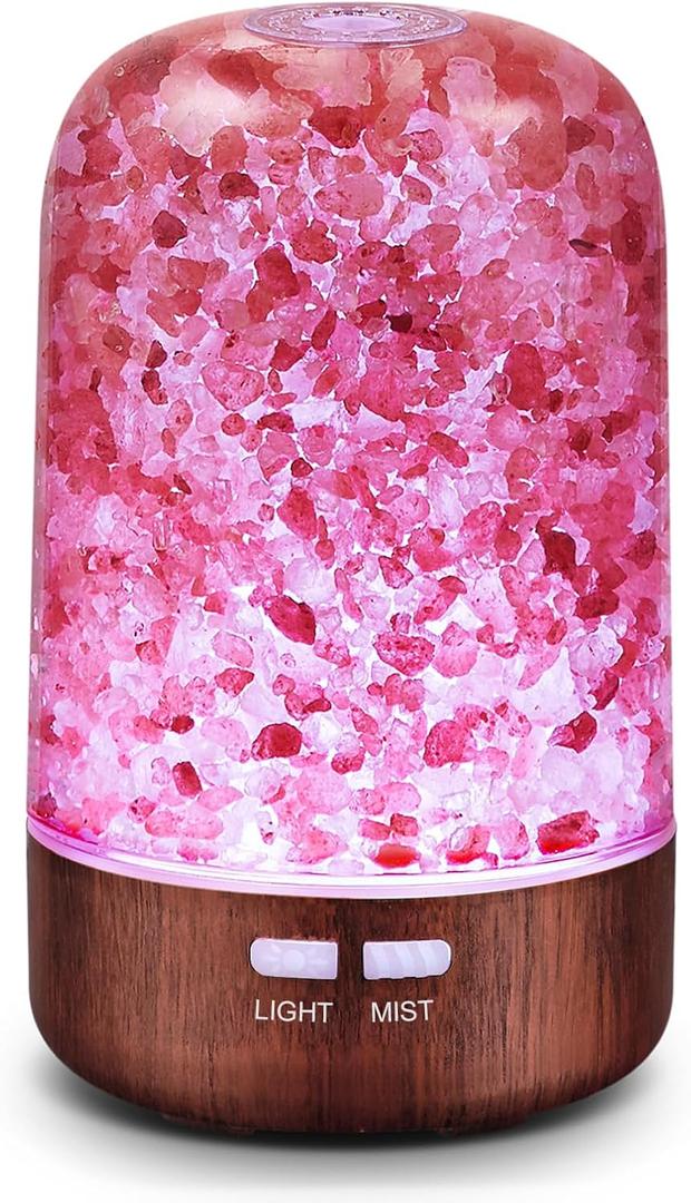 Essential Oil Diffuser Aromatherapy Diffuser - Himalayan Pink Salt Crystal Diffusers for Essential Oils with 7 Color Lights 2 Mist Mode, Reduce Noise Design for Baby Room