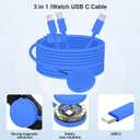 QZIIW Apple Watch Charger,Apple iWatch Magnetic Fast Charger to USB C Cable,3 in 1 Multi Charging Cable 6 FT Compatible with Watch Series Ultra 3/2/SE/11/10/9/8/7/6/5/4/3/2/1,iPhone 17/16/15/14/13/12 (Blue)