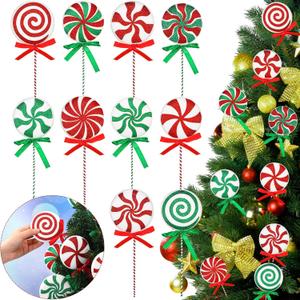 Wettarn 10 Pcs, 8.7 Inch Tree Picks Lollipop Candy Picks Christmas Tree Picks with Ribbon Christmas Tree Decorations for Xmas Tree Topper Home Vase Party Ornaments(Red Green)