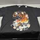 Vintage Japanese Tiger Traditional Asian Cherry Blossom Art T-Shirt, Size XL