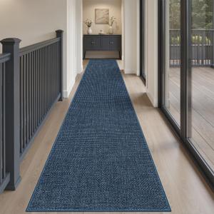 2x10 Runner Rug for Hallway, Non Slip Kitchen Rugs Runner with Rubber Backing Floor Mats, Long Bath Mat for Bathroom, Navy Blue Indoor Throw Woven Rugs for Bedroom Entryway, Navy Blue, 2' x 10' (Runner)