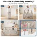 Baby Playpen Portable, Pre-Assembled Play Pen 71x79 Large Foldable Playpen for Babies and Toddlers, Sturdy and Safe Toddler Play Yard Indoor Outdoor with Carry Bag, Light Khaki