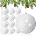 12 Pieces 3 Inch Christmas Ball Ornaments Glitter Sequin Balls Christmas Tree Balls Shatterproof Decorative Xmas Bauble Hanging Set for Xmas Holiday Decor(White)