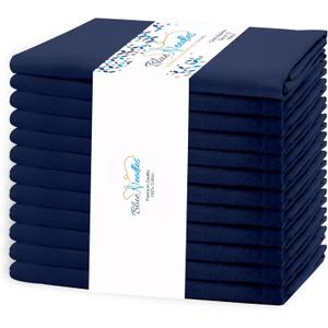 Blue Needles Solid Cloth Napkins Set of 12 Navy Blue 100% Cotton Dinner Napkins 18x18 inches - Soft, Reusable, Absorbent & Washable Linen, Ideal for Spring Summer Easter Events Parties & Everyday Use