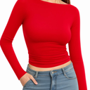 MANGOPOP Long Sleeve Shirts for Women Boat Neck Top Slim Fit T Shirt Tight Tops Tee
Size L