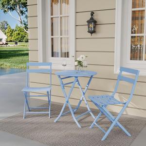 Garvee 3 Piece Bistro Set Outdoor Indoor, Folding Bistro Table and Chairs Set of 2, Waterproof Patio Furniture for Balcony Porch Apartment Garden(Blue)