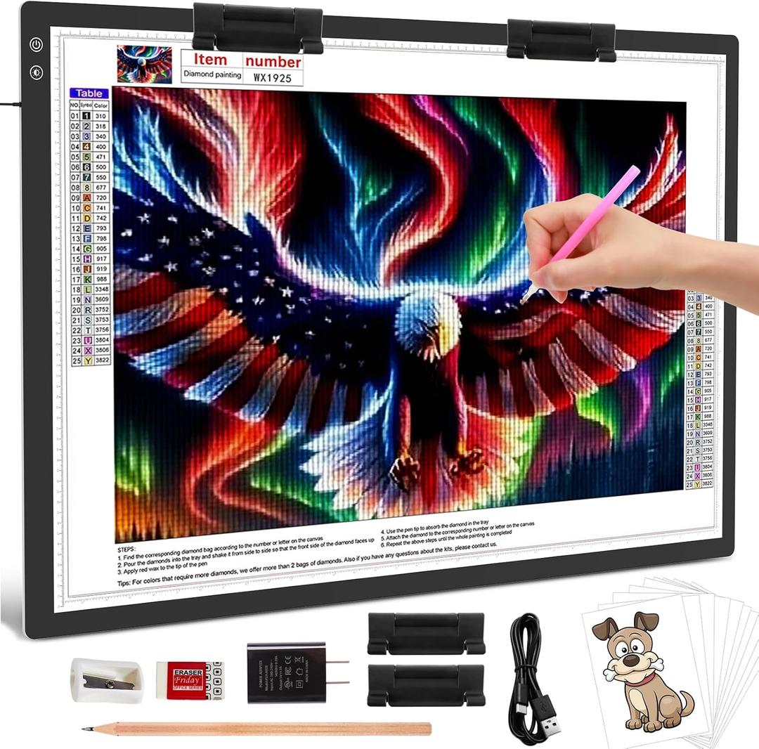 Rechargeable A2 Light Pad 23.7"x15.8", Large LED Light Board for Diamond Painting, 3-Color Modes Light Box, Diamond Art Light Table, Lightbox for Tracing and Drawing, Sketching, Artists Rechargeable A2 Light Pad 23.7"x15.8", Large LED Light Board for Diamond Painting, 3-Color Modes Light Box, Diamond Art Light Table, Lightbox for Tracing and Drawing, Sketching, Artists
