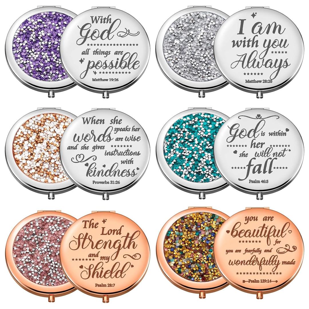 Thyle 12 Pcs Christian Gifts for Women Bible Verse Compact Makeup Mirror Compact Mirrors Inspirational Birthday Gifts Religious Baptism Gift for Coworkers Teacher Employees Travel (Colorful)