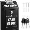 Metal Donation Box with Lock  Wall Mounted Cash Money Box with Slot for Cash Deposit, Hualleko Money Drop with Lock and Slot for Home/Office/Outdoors 10.2 x 5.6 x 2.9 Inch(Black)