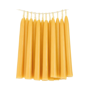 24 Pack Beeswax Taper Candles in Bulk 8 inch Tall - All Natural, 100% Pure Unscented Bee Wax Candle, Dripless, 5 Hours Burnning Time -Yellow