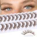 Brown Lashes Natural Look False Eyelashes Wispy Cat Eye Lashes C-Curly Dark Brown Fake Lashes 16mm Slightly Faux Mink Eyelashes Strip 10 Pairs Pack