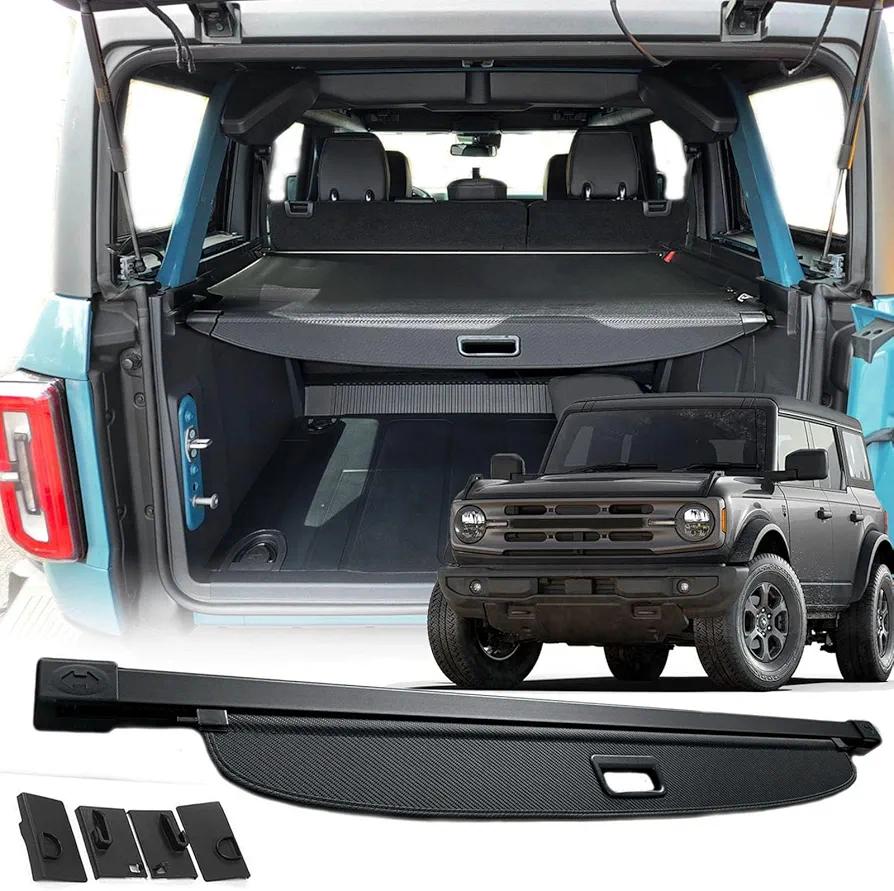 Cargo Cover for Ford Bronco Accessories 2024-2021(4-Door),Retractable Carbon Fiber Texture Trunk Cover Security Sun Shade Privacy Screen(Not fit for Bronco Sport & 2-Door Version)