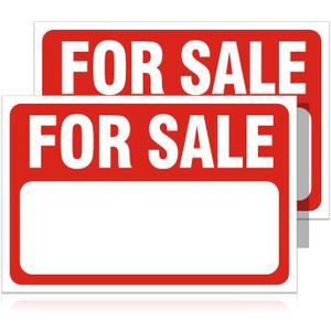 2 Pack For Sale Sign Stickers,12" x 8" Sale Sign for Car and Vehicles, Self-Adhesive Vinyl Decal for House,Home,Boats,Large Space for Handwriting Red