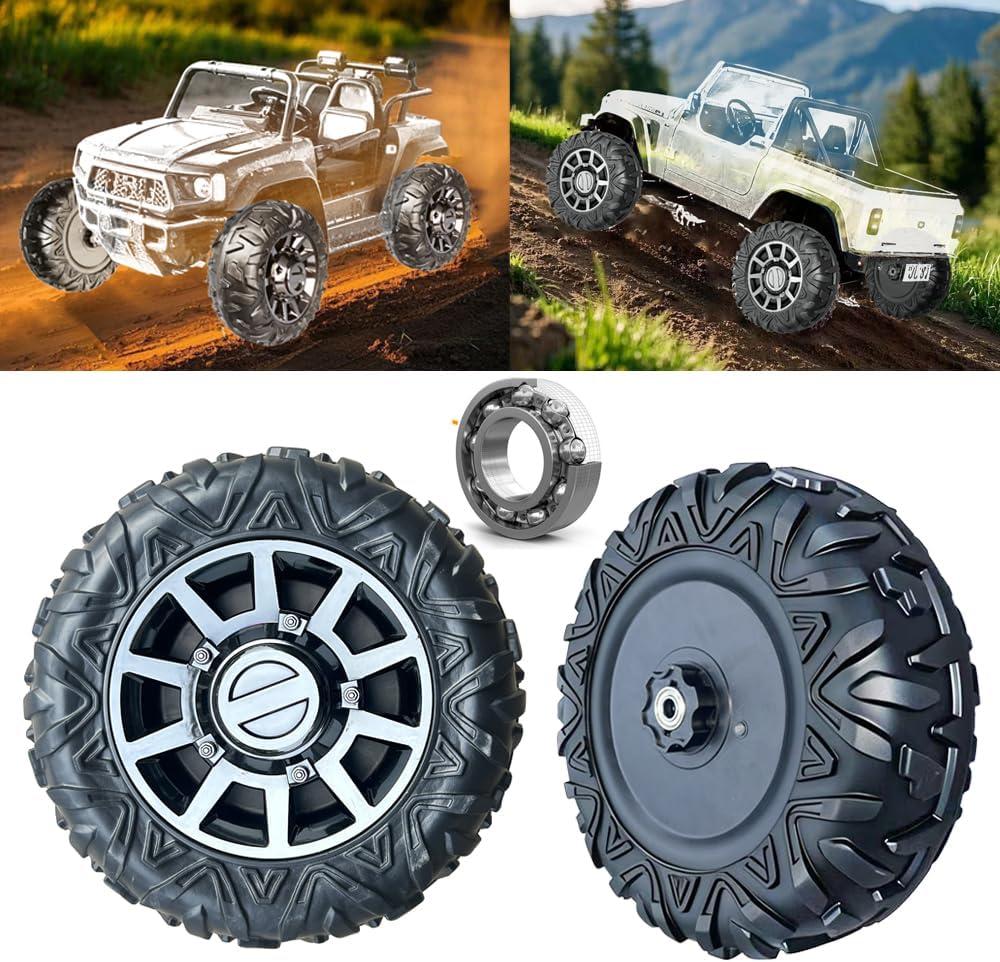2Pack 33CM/13'' PU Solid Rubber Tire for Power Wheels Ride on Car Alligator Tires Wheels Upgrade,13in Wheels 1.2CM/0.47in Aperture Front/Rear Wheel for Car/SUV/UTV/ATV/Motorcycle Replacement Parts (Black Wheel Hub)