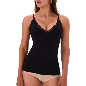 EUYZOU Womens Tummy Control Shapewear Tank Tops Seamless V-Neck Compression Tank Tops Body Shaper Camisole (Black, XXL)