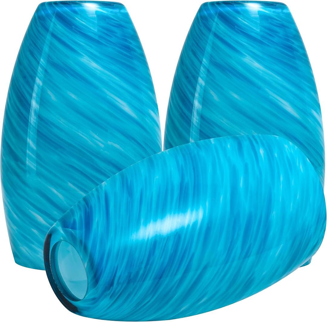 GO&SO Ocean-Blue Gradient Pendant Lights Kitchen Island 3 Pack,Hand-Blown Fluid Flow Texture, 7.8"H Art Oval Fixture,1.57" Fitter, E26 Base,for Hanging Light Fixtures & Mini Chandelier Replacement Set