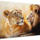 CCWACPP Lion and Lioness Wall Art Wild Animal Paintings Picture Lion Couple Canvas Prints for Office Bedroom Dining Room Living Room Home Decor Framed (12.00" x 24.00")