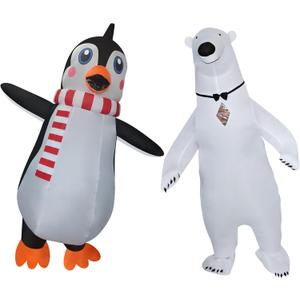 2 Packs Inflatable Blow-Up Costume Polar Bear and Penguin Costume Halloween Party Outfit for Adult/Halloween/Carnival/Birthday/Christmas Parade