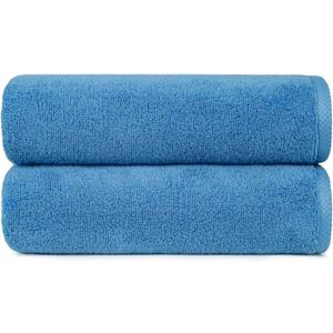 Amazon Basics 2 Piece Quick-Dry Oversize Bath Towel, 100% Cotton, Lake Blue, 54" x 30"