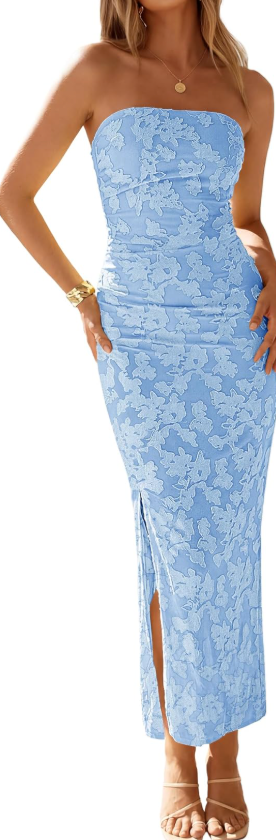 ZESICA WOMEN'S 2026 SUMMER FLORAL STRAPLESS MAXI DRESS BODYCON MESH BEACH VACATION WEDDING GUEST COCKTAIL PARTY LONG DRESSES