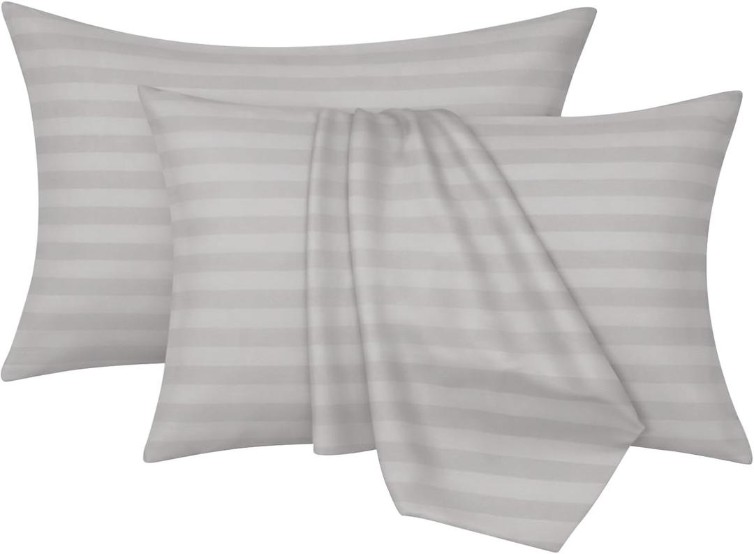 Bedding Pillow cases 4 pack - Silver Stripe 50x75cm Luxury Pillowcase 100% Microfiber Hotel Quality Pillow Cover - Super Soft and Breathable Pillow Case