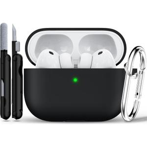 3 x RFUNGUANGO for AirPods Pro 3 Case 2025 with Cleaner Kit and Keychain, Soft Silicone Protective Cover for Apple AirPods Pro 3rd Generation Case, Support Wireless Charging, Black