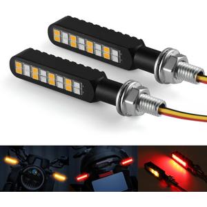 2PCS Flowing LED Motorcycle Turn Signal Strobe Brake Tail Lights, Aluminum Alloy 12V Super Bright Motorbike Front Rear Blinkers Fit for Harley Honda KTM Kawasaki Suzuki Yamaha - Red & Amber