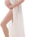 ZIUMUDY Maternity Off Shoulder Chiffon Gown for Photoshoot Split Front Lace Maxi Dress for Photography size S