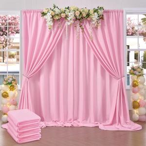 20 ft x 10 ft Thick Pink Backdrop Curtain for Wedding Parties, 4 Panels Pink Polyester Wedding Backdrop Drapes for Party Birthday Backdrop Photography Home Decorations