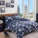 AMBERSPACE Twin XL Comforter Set Navy Blue, Plaid Bedding Set 5 Pieces for Boys Girls Teen, Classic Homestead-Style Comforter Set Bed in A Bag with Sheets, Pillowcase & Sham