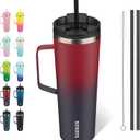 BJPKPK Insulated Tumbler with Handle, 30oz Insulated Tumblers with Lid and Straw, Stainless Steel Metal Water Bottles, Coffee Travel Mugs, Cups, Charming Red