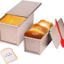 2 Pack Pullman Loaf Pan with Lid, 1 lb/0.5 lb Dough Capacity for Homemade Bread, Non-stick Corrugated Carbon Steel Bread Toast Box with Cover for Bakeware, Sandwich & Toast Oven Baking, Gold