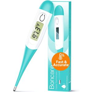 Boncare 10 Seconds Oral Thermometer for Adults and Kids - Accurate & Safe Rectal Thermometer for Baby with Fever Alarm, Digital Thermometer (Blue Green)