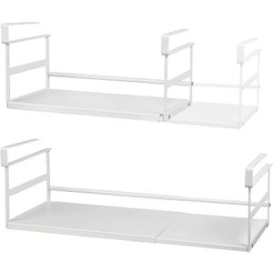Under Shelf Storage Basket Expandable, 2 Pack Hanging Baskets Under Cabinet Shelf Organizer, Add-on Space Saver Kitchen, Pantry, Laundry Room, Heavy-Duty Slide-in White Large Extended Height (8.66D * 13.19-23.03W * 7.16H)