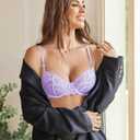Avidlove Women's Sexy Lace Bra Sheer Underwire Unlined Balconette Everyday Bras Lingerie (Purple, L)