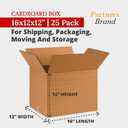 Partners Brand 16x12x12 Corrugated Cardboard Boxes, 16"L x 12"W x 12"H, Pack of 25 | Shipping, Packaging, Moving, Storage Box for Business, Strong Wholesale Bulk Boxes 16x12x12 161212