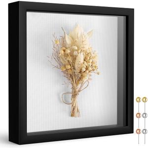 Califortree 8x8 Shadow Box Frame with Soft Linen Back - Push Pins Included, Memory Box Display Case for Flower, Tickets and 3D Items, Black