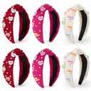 Hoteam 6 Pieces Valentine Headband for Women Beaded Love Heart Headband Pearl Rhinestone Crystal Jeweled Knotted Hairband for Valentine Hair Accessories Gifts(Red, Rose Red, White)