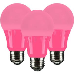 Sunlite 40453 LED A19 Colored Light Bulb, 3 Watts (25w Equivalent), E26 Medium Base, Non-Dimmable, UL Listed, Party Decoration, Holiday Lighting, 3 Count, Pink