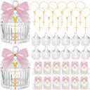 Chuangdi 12 Sets 48 Pcs Baptism Favors for Guests Crystal Candy Bowl Gifts with 12 Pcs Cross Rosary for Baptism Decorations Wedding Baby Shower Party Supplies First Communion (Pink)